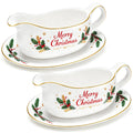 2 Pcs 17oz Thanksgiving Gravy Boat with Saucer Set, Ceramic