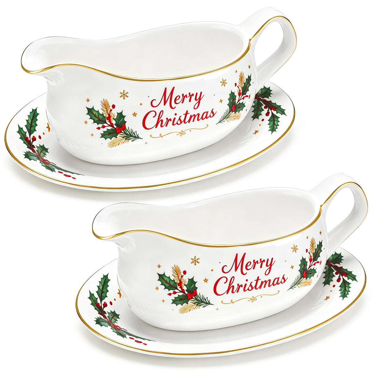 2 Pcs 17oz Thanksgiving Gravy Boat with Saucer Set, Ceramic