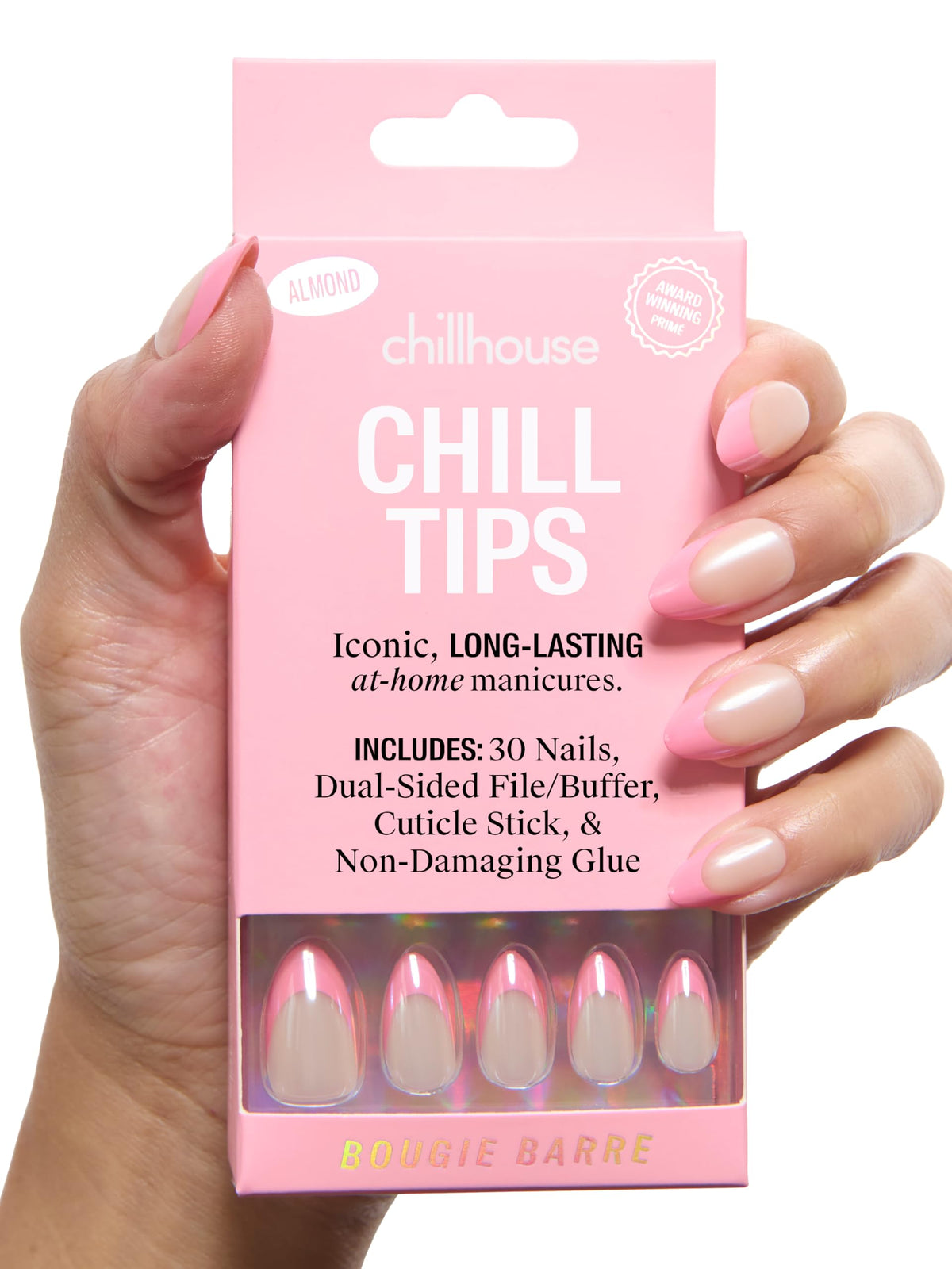 Chillhouse - Chill Tips, French Tip Press On Nails Kit - Going to the Barre (Oval) - 30 Nail Shapes & Sizes - 2 Weeks of Wear - Customizable Fit - French Manicure Kit - Women Owned, Beauty & Self Care