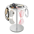 LSK Metal Sunglasses Organizer, Glasses Holder Stand with Storgae Tray, Eyeglasses Holder with Anti-Slip Pads for Tabletop, Desk, Dresser, Gold