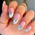 Halloween Press on Nails Medium Almond MABKJLF Fake Nails Glow in The Dark Full Cover Nightmare Christmas False Nails Glossy Glue on Nails Artificial Acrylic Nails for Women Girls 24 Pcs