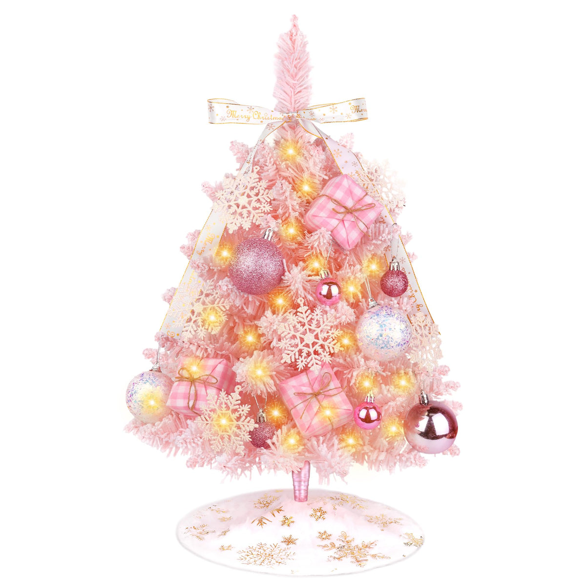 Mini Pink Christmas Tree with Lights, 2 Ft Small Table Top Christmas Tree
