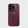 Personalise Gold Silver Initial Letters Leather Case for iPhone 14 15 16 17 Pro max 13 17 Pro Xs Max 12 11 XR 14 15 16 Plus 17air Luxury Lizard Skin Texture PU Cover (Burgundy)