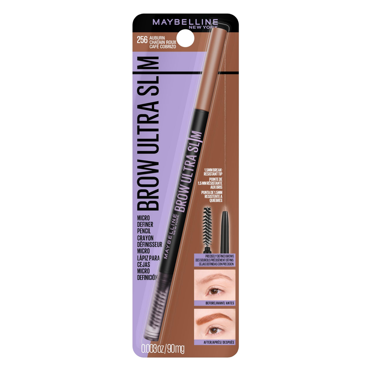 Maybelline Express Brow Ultra Slim Eyebrow Makeup, Brow Pencil with Precision Tip and Spoolie for Defined Eyebrows, Black Brown, 1 Count (Packaging May Vary)