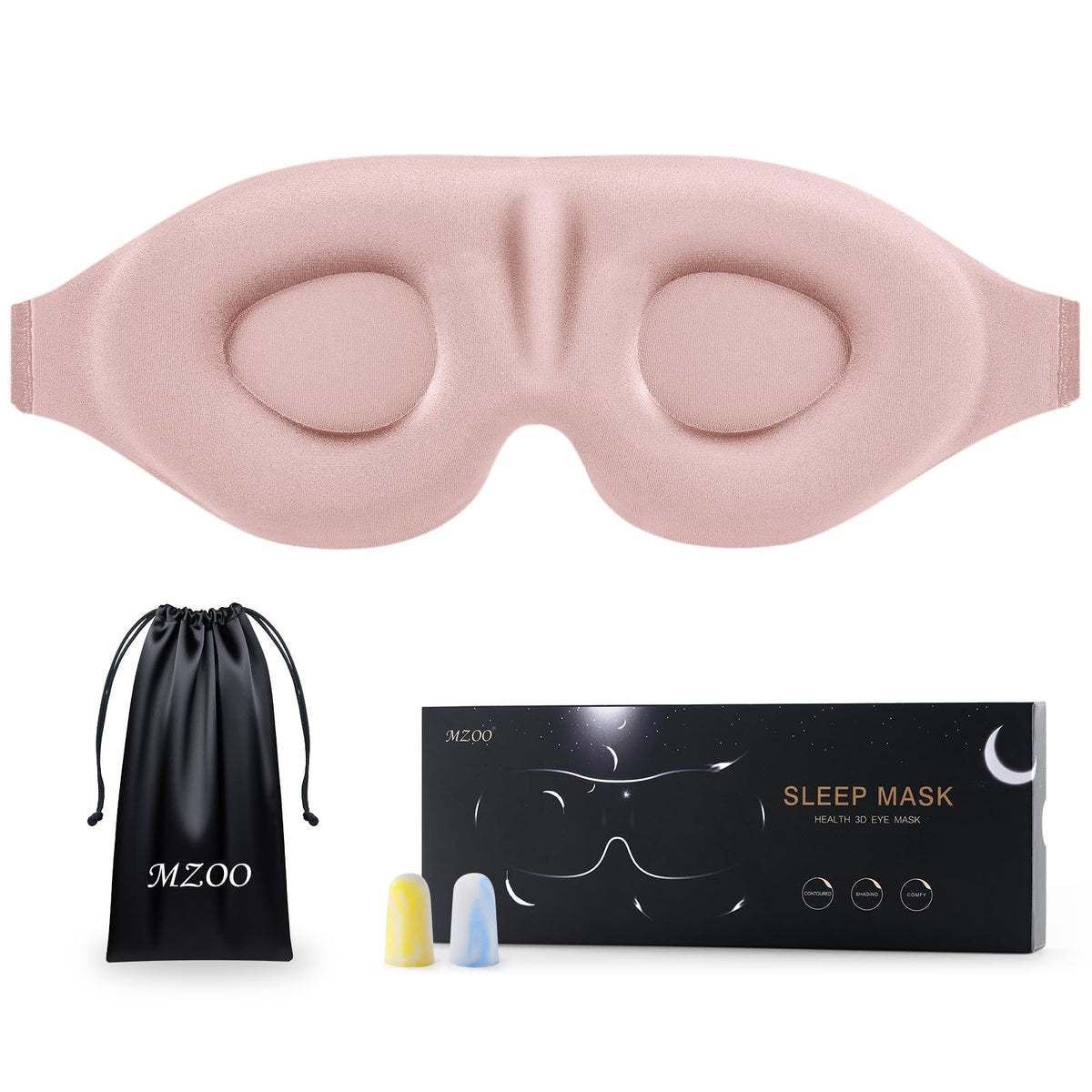 MZOO Luxury Sleep Mask for Women Men Patented Light Blocking Design | Zero Eye Pressure, 3D Contoured Sleeping Mask for Side Sleeper, Breathable, Adjustable, for Travel, Black