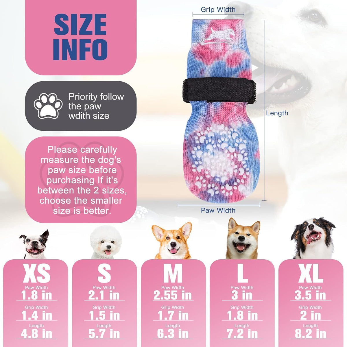 Anti Slip Dog Socks to Prevent Licking Paws, Dog Shoes for Hot Pavement, Dog Booties for Small Medium Large Senior Dogs, Traction Control Boots & Paw Protectors for Hardwood Floors