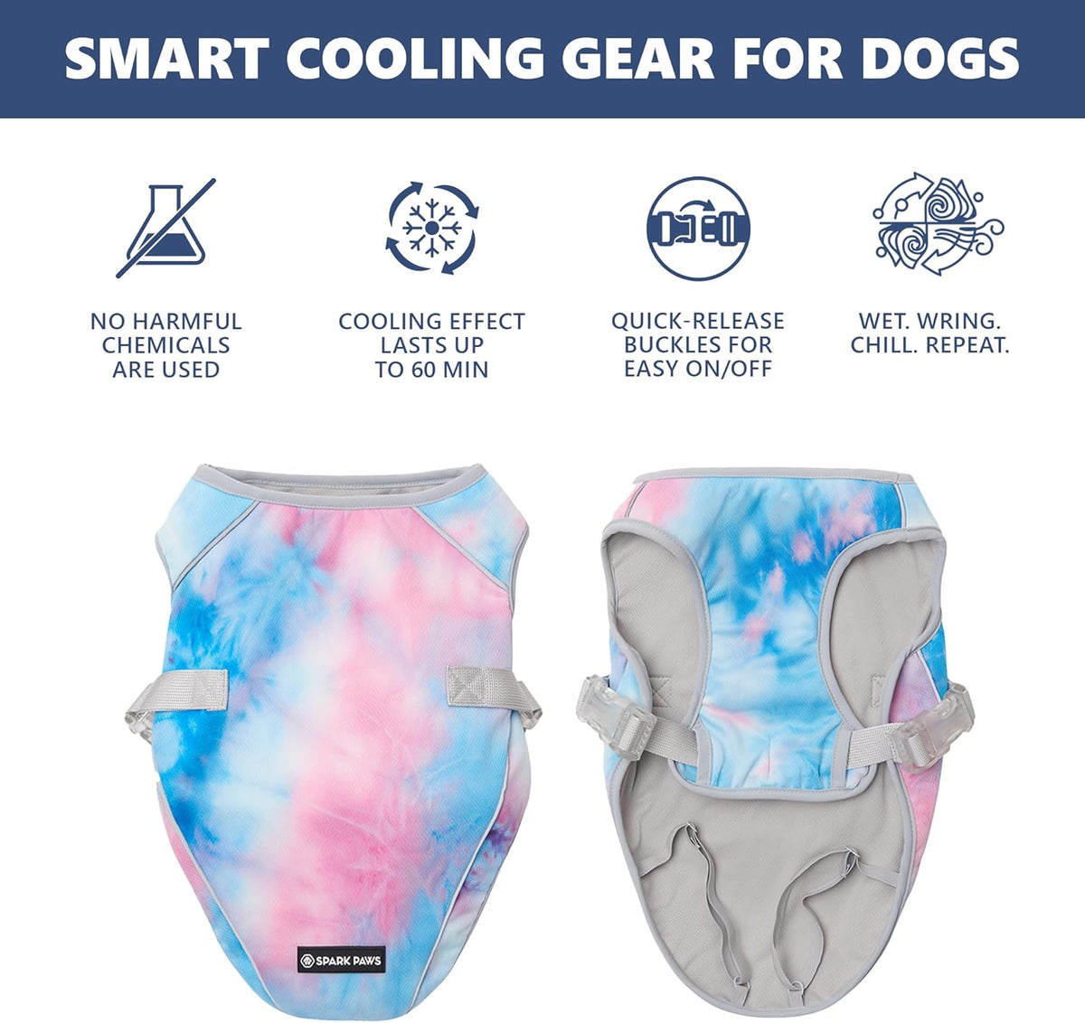 Spark Paws Dog Cooling Vest - SPF 50 UV Sun Protection - Summer Heat Relief Gear for Dogs, Lightweight, Evaporative Cooling - Dog Anxiety Relief Vest During Hot Days - Snowcone, XL