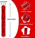 50Ft Red Christmas Garland Decorations,Xams Tinsel Stems Non-Lit Soft Twist Garland Decor for Tree Stairs Railing Front Door Mantle Fireplace Indoor Outdoor Holiday Home