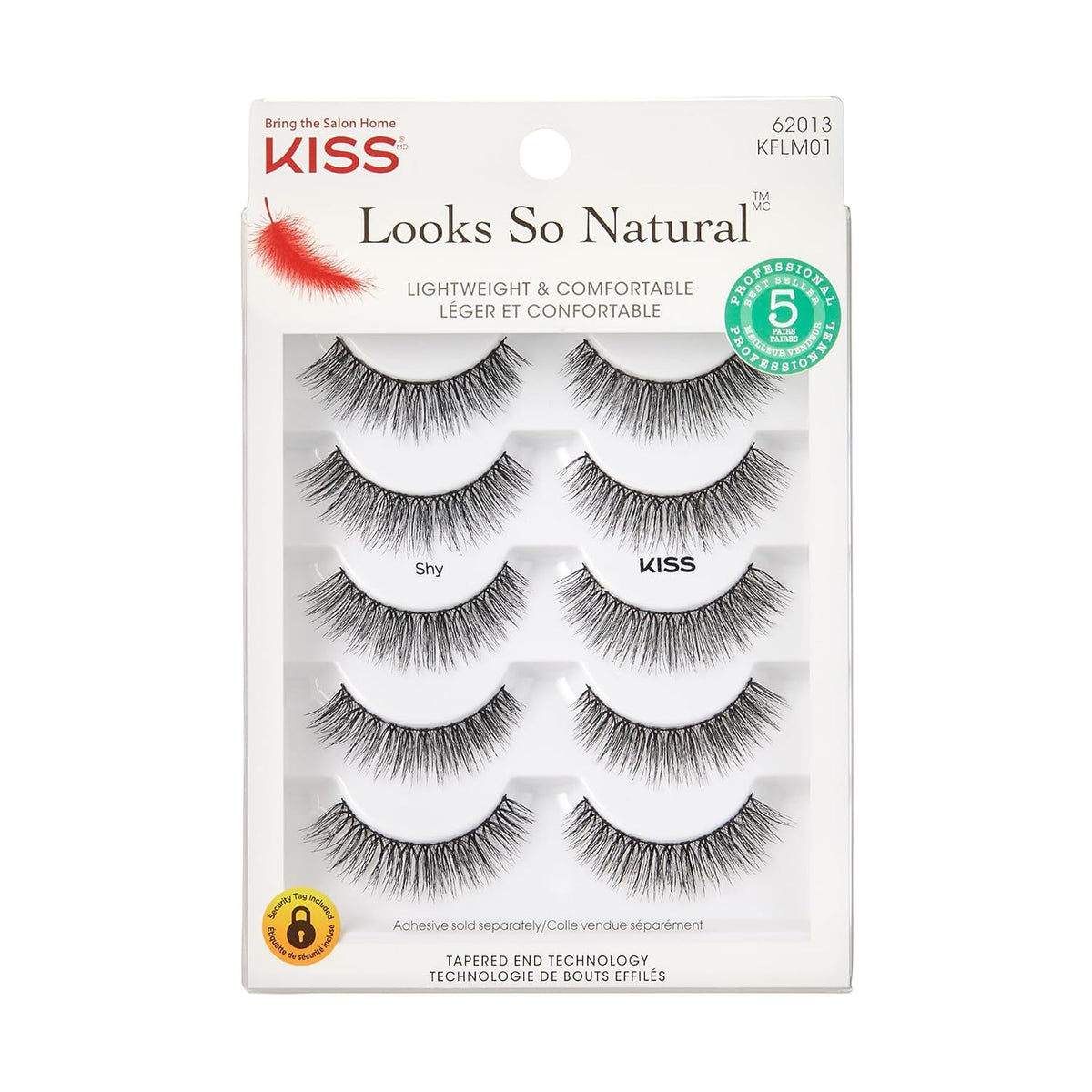 KISS Looks So Natural False Eyelashes Shy' 12mm, 5 Pairs, Lash Couture Lash Glue, Black Adhesive, Strip Lashes