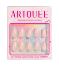 Artquee Press on Nails Short Soft Pink Almond False Tips Glossy Reusable Fake Stick on Nails Kit for Women - 32 Pcs 16 Sizes