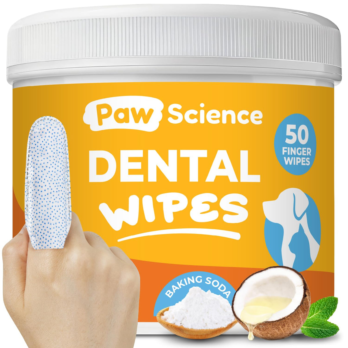 Paw Science Dog & Cat Teeth Cleaning Wipes - Dental Finger Wipes for Cats & Dogs - Pet Toothbrush & Tooth Brushing Kit - Effective Teeth Cleaner (Unscented)