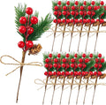 20PCS 8inch Pine Cone Red Berry Picks Stems Crafts Branch Christmas Wreath, Holly Artificial Evergreen Branches Tiny Pine Cones Picks Décor Floral Picks for Christmas Flower Wreaths DIY