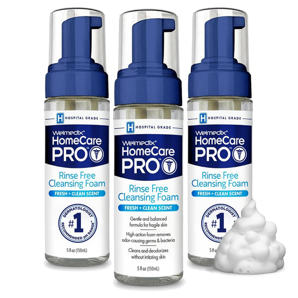 Welmedix No Rinse Cleansing Foam - Rinse Free & Waterless Body Wash | 3-in-1 Shampoo & Foaming Cleanser - Hospital Grade & pH Balanced - Gentle on Sensitive Skin - 5oz, Pack of 3