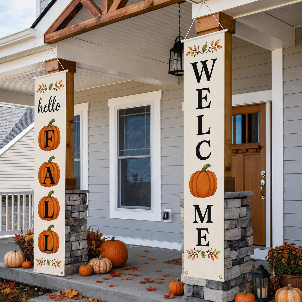 Happy Fall Y'all Give Thanks Rustic Porch Banner Farmhouse Decor
