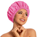 Edoneery Reusable Shower Caps for Women, Waterproof Long Hair Bonnet | Washable Design, Wide Elastic Band, Large Fit, Holds Long Hair, Braids Friendly, Bath Accessories, Spa, Travel