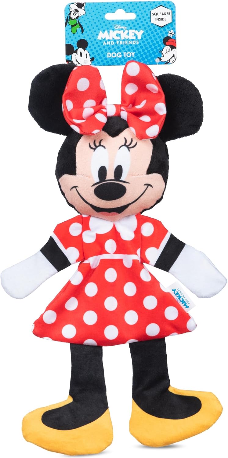Disney for Pets Minnie Mouse Plush Squeaker Dog Toy, 13.5 Inch | Flattie crinkle body design, officially licensed Disney product, inspired by Minnie Mouse, playful design
