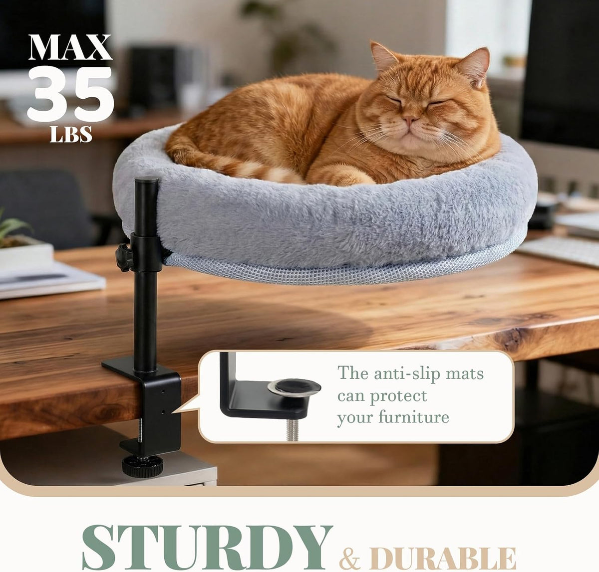 Cat Desk Bed With Clamp, Space-Saving Cat Perch, 360 Degree, 35 Lb Capacity