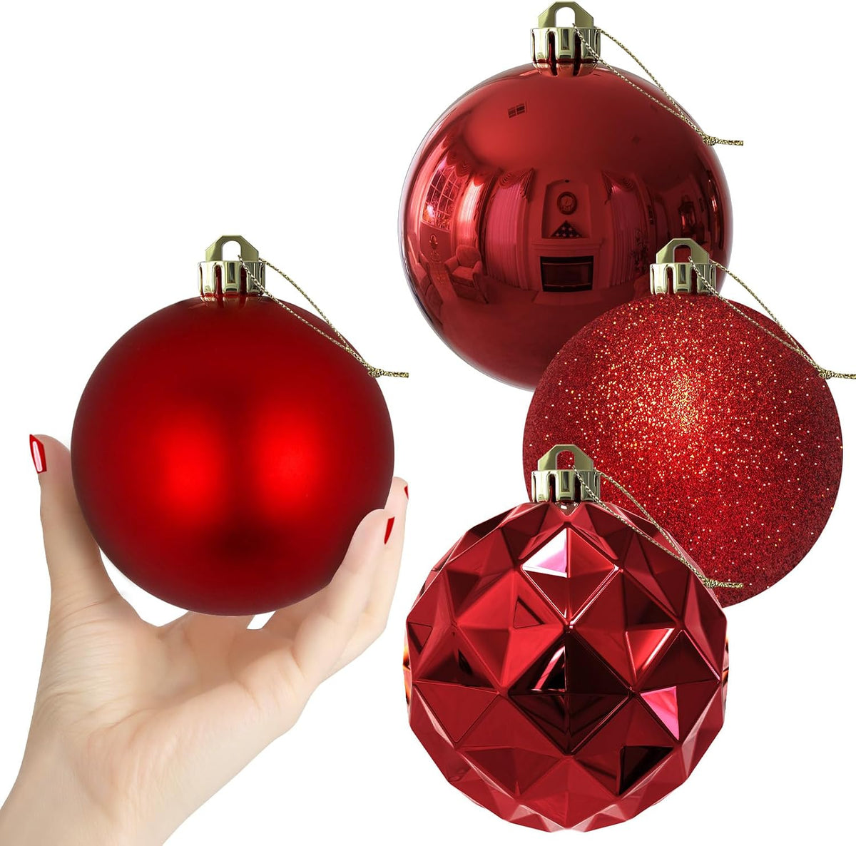 Rose Red 4.0" Large Christmas Balls - Christmas Tree Decoration Ornaments Shatterproof Hanging Balls for Birthday Halloween Holiday Wedding Decorations Set of 4pcs