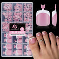 UNA GELLA French Toe Nail Press Ons, Pre-Etched 15 Sizes Sharp Square Berry Pink 180Pcs Press On Toenails False Toes Soft Gel Square Full Cover Fake Toenails for Nail Extensions DIY Salon Pedicure