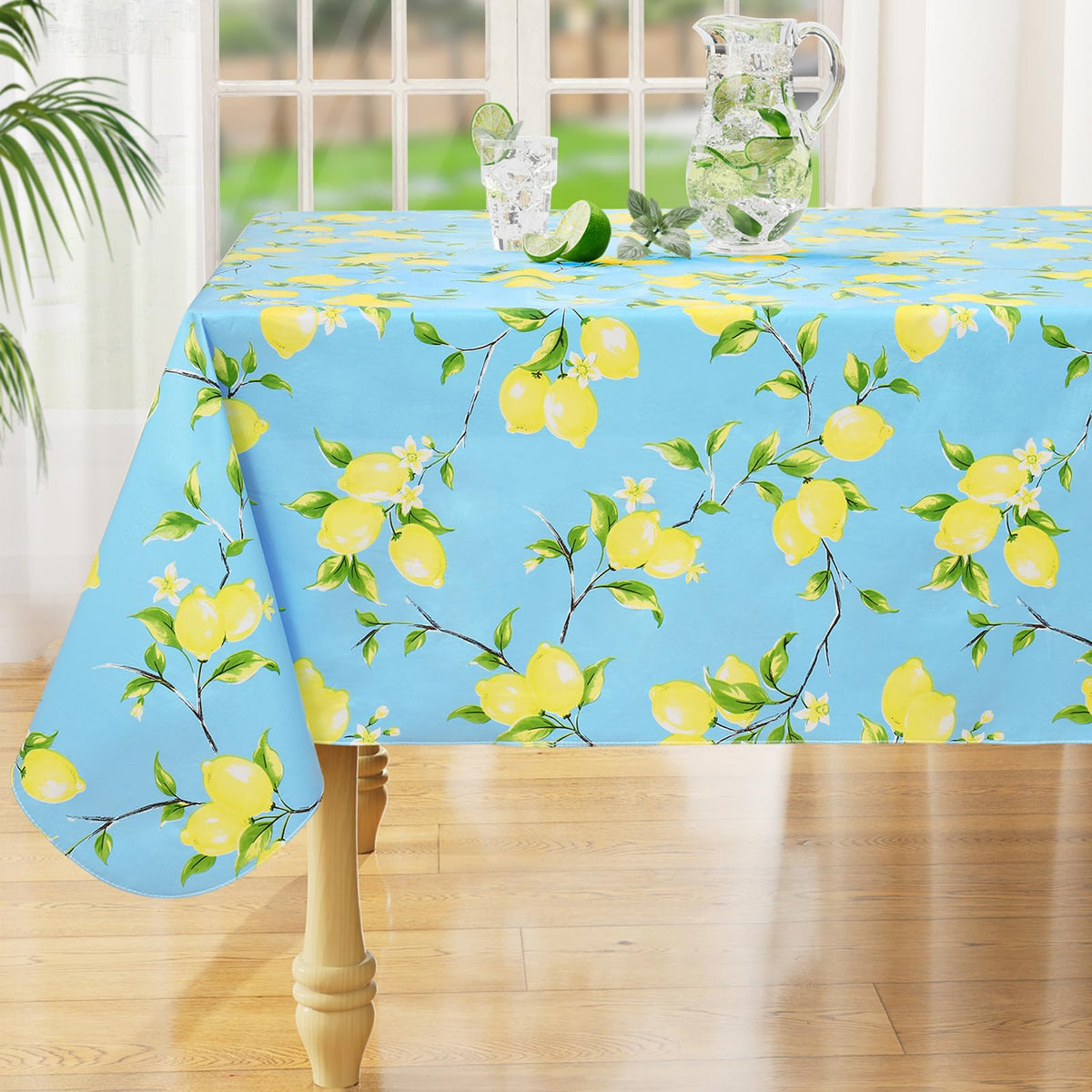 Rectangle Waterproof Vinyl Table Cloth, Wipeable Tablecloth with Flannel Backing, Plastic Table Cover for Fall, Thanksgiving (Pumpkin, 52" x 70")
