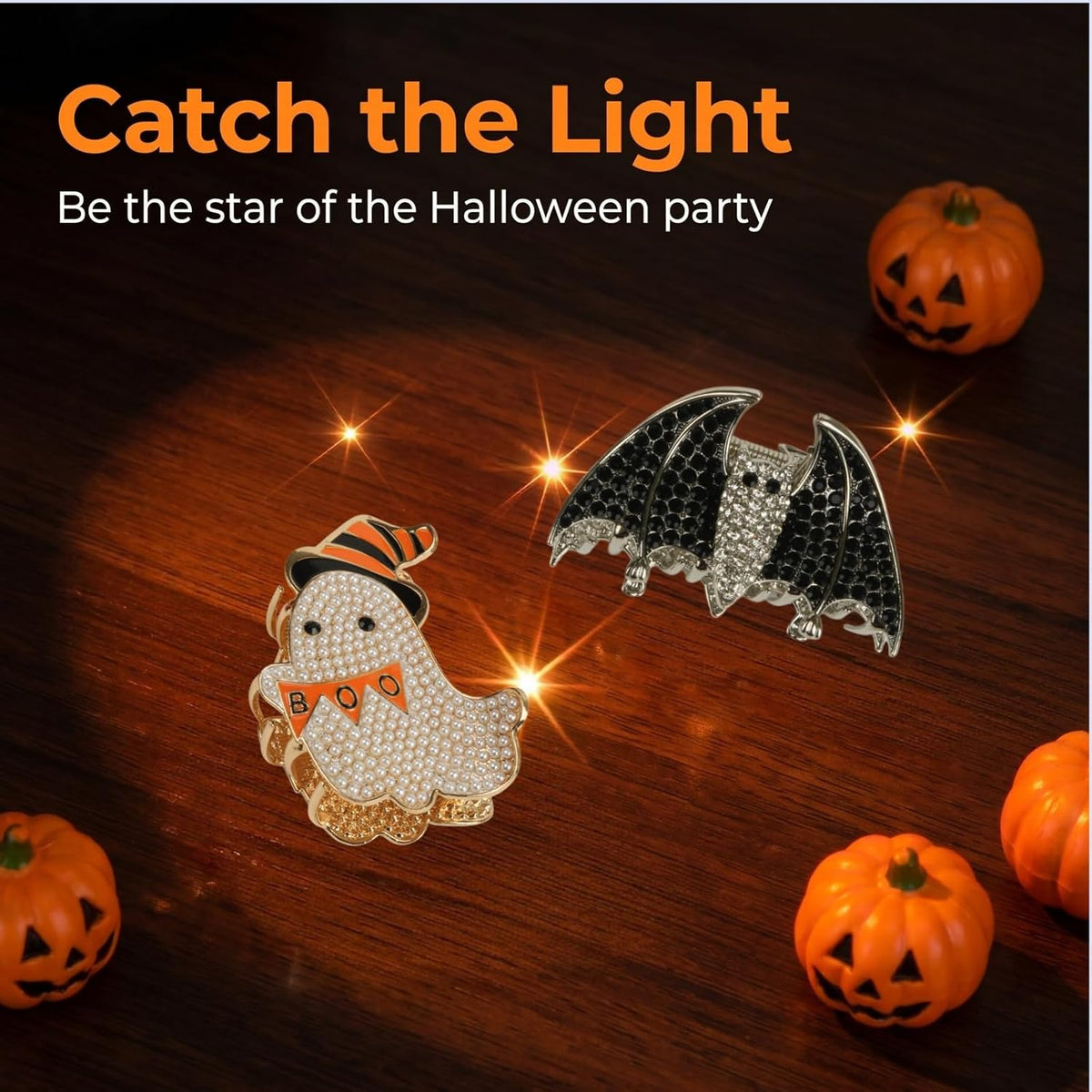 2 Pcs Halloween Ghost Bat Hair Claw Clips for Women Cosplay