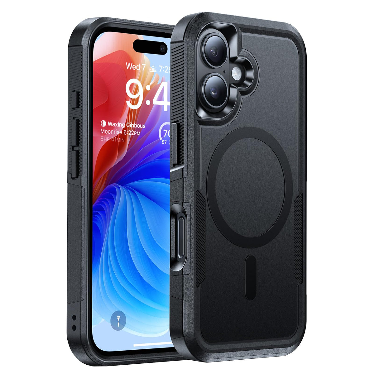 Magnetic for iPhone 16 Case Rugged Dual-Layer Shockproof Black