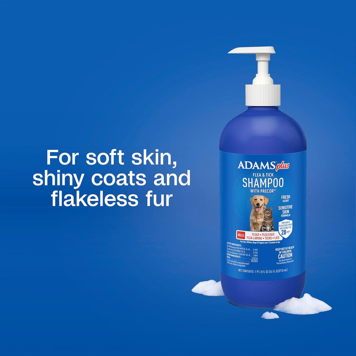 ADAMS Plus Flea & Tick Shampoo with Precor for Dogs & Cats, 24 oz | Flea shampoo for dogs and cats kills flea eggs and lice on contact, helps stop hatching for 28 days