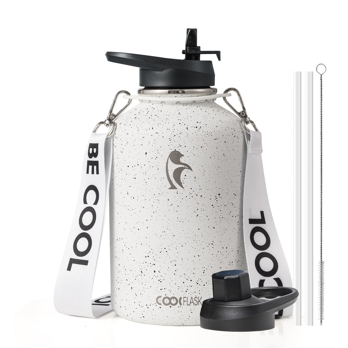 Coolflask Water Bottle with Straw, 40 oz Insulated Metal Water Flask with Straw & Spout Lids, Stainless Steel Double Wall Vacuum, Keep Cold 48h Hot 24h, Leak Proof, BPA-Free, Apricot Pink