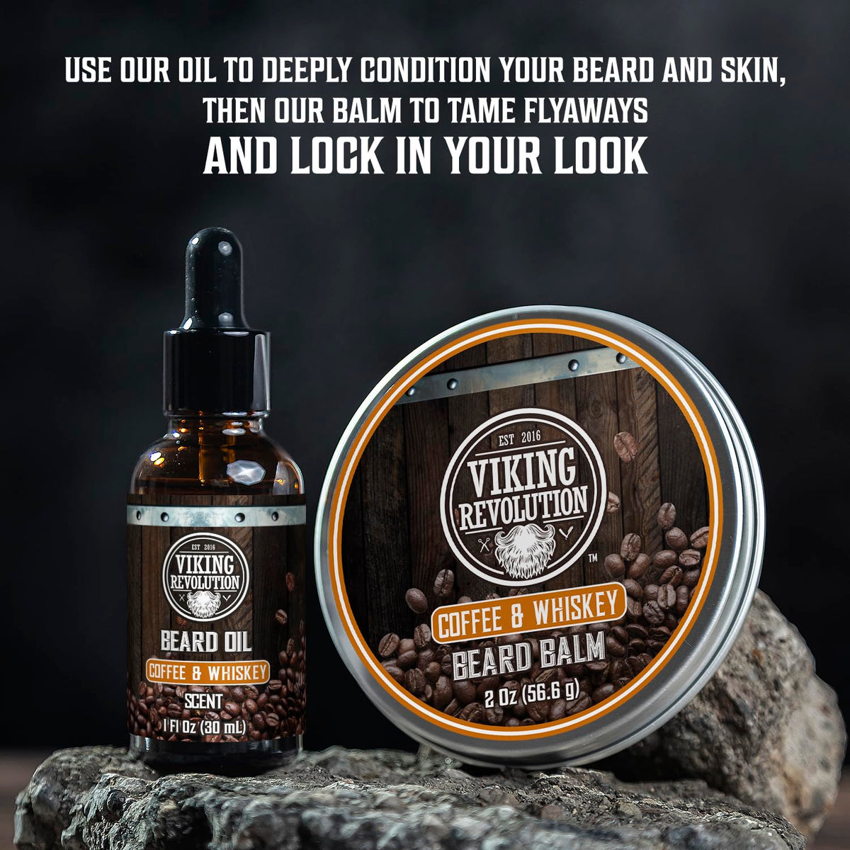 Viking Revolution Beard Conditioning Kit-CoffeeWhiskey, 5 Products Included