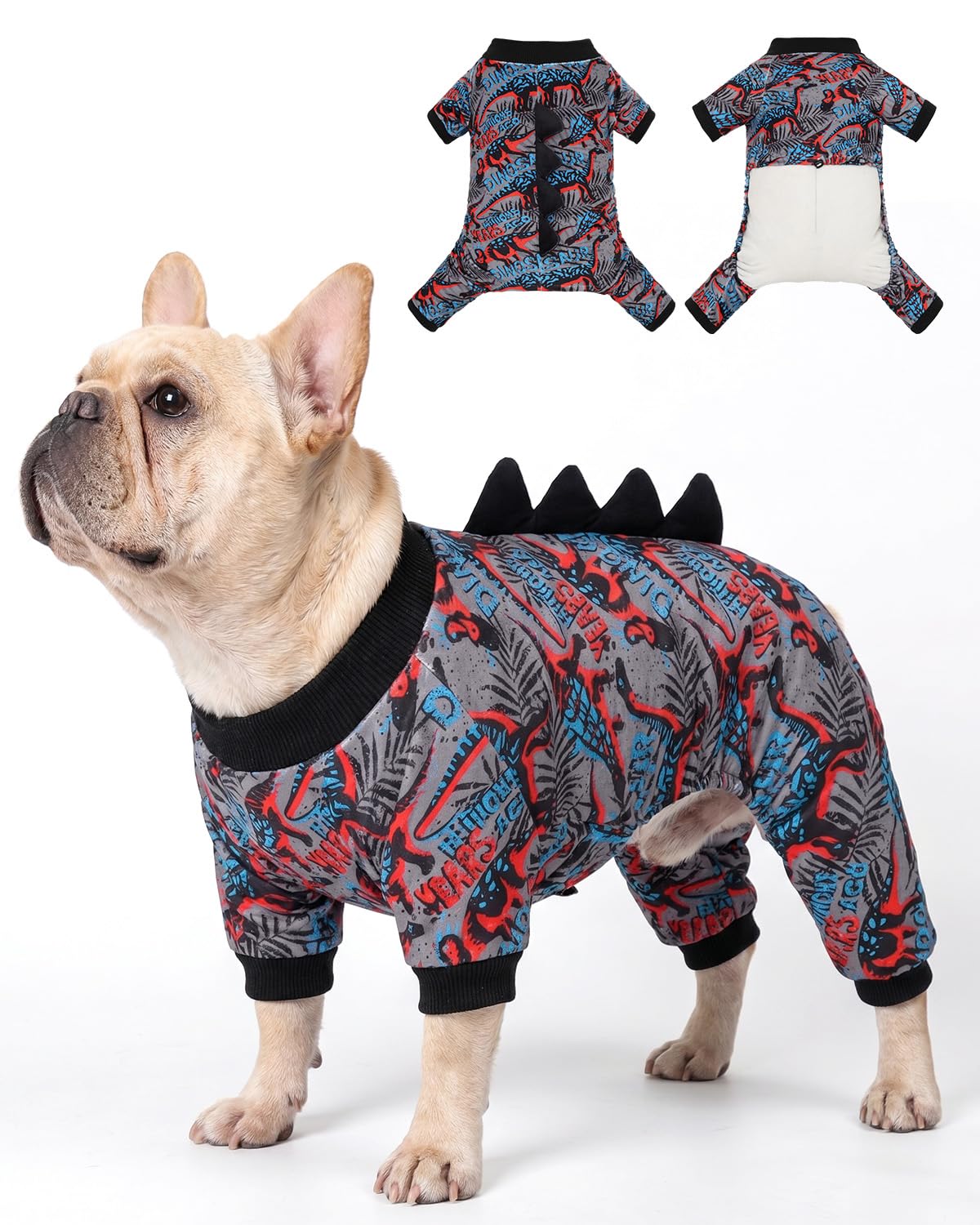 CuteBone Dinosaur Costume Dog Pajamas, Stretchy Spandex Crystal Velvet Sleepwear Coat for Small Dogs, Soft & Warm Pet Outfit Clothes for Cold Weather, Cozy Pullover Design COSP05XXL