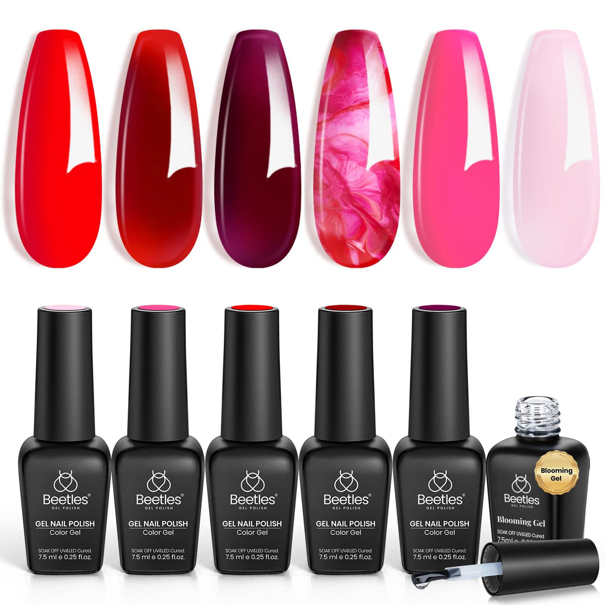 Beetles Halloween Cat Eye Gel Nail Polish Set, 6 Colors Glitter Gel