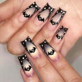 48Pcs Halloween Press on Nails Ghost Stick on Fingernails Monster Short Square False Nails Glossy Black Spider Web Acrylic Fake Nail Skull Gel Glue on Nail for Coquette Women Girls