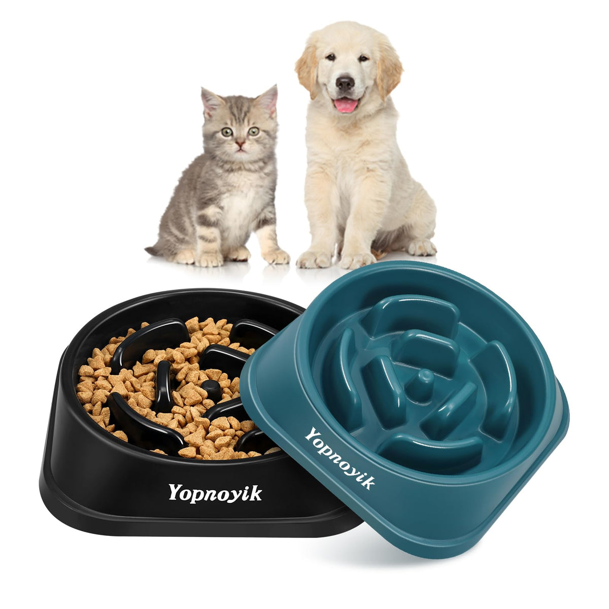 2 Pack Slow Feeder Dog Bowls for Healthy Eating, Non-Slip and Anti-Choking Design, Reduces Bloating & Overeating for Medium Dogs and Cats, Easy to Clean