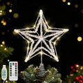 Lewondr Crystal Firework Christmas Tree Topper with Lights, Gold