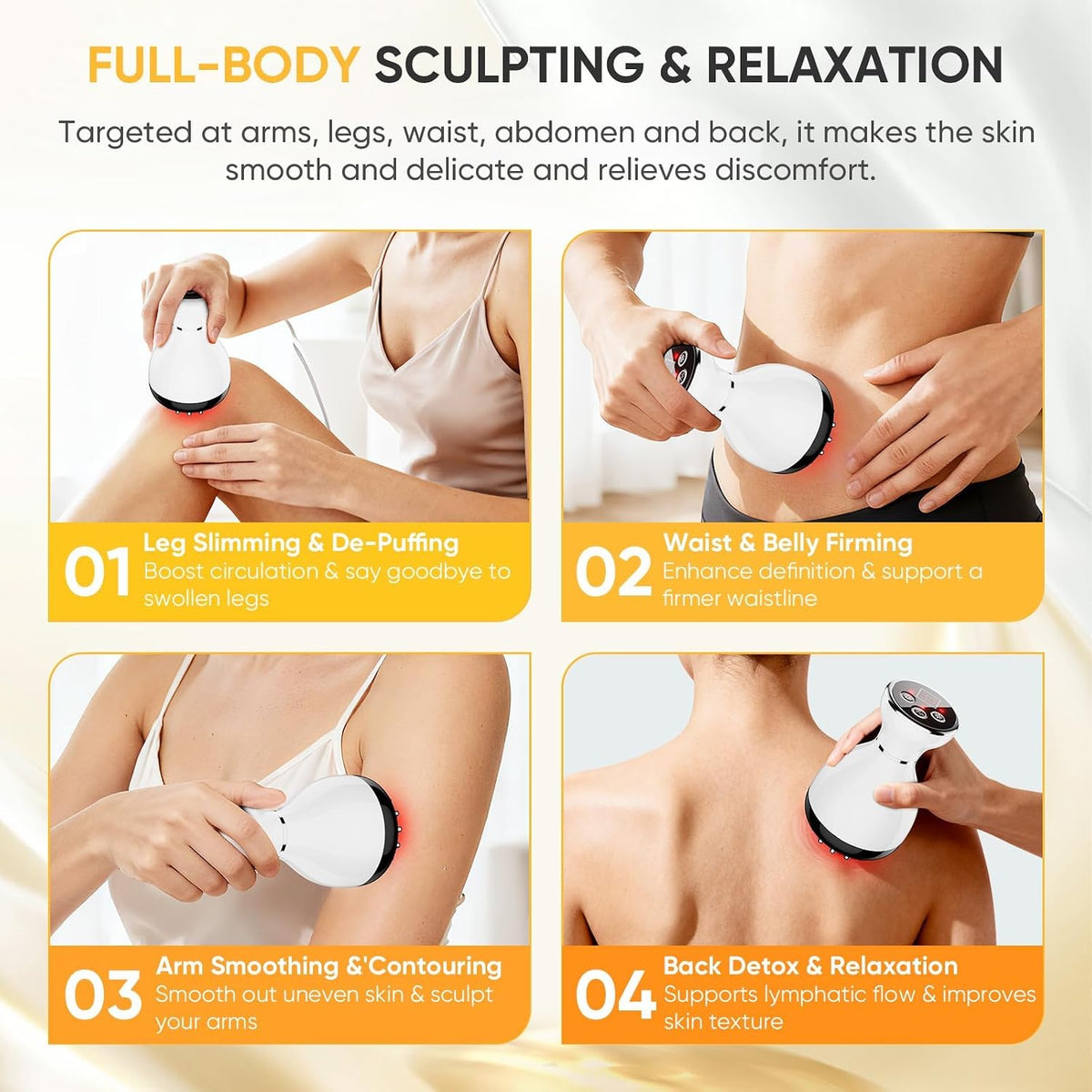 Lymphatic Drainage Massager - Anti Cellulite Massage Tool & Body Sculpting Machine with 30-Level Microcurrent, Light Heat & Vibration for Legs Arms & Belly Body Helps Reduce Stretch Marks & Cellulite