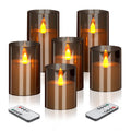 wemarry Flameless Candles 4" 5" 6" Acrylic Glass Pillars 3" Diameter Battery Operated Flickering Candles Include 8-Key Remote with Timer Function 400+ Hours (Gray, Warm Light 3 Pack)