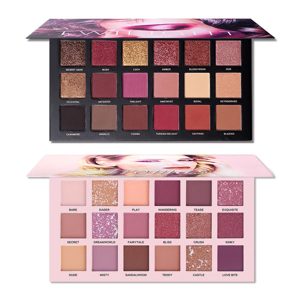 UCANBE 2Pcs Twilight Dusk & Aromas Nude Eyeshadow Palette Makeup Set, Matte Shimmer Glitter Pressed Pearl All Highly Pigmented Blending Powder, Natural Velvet Texture Eye Shadow Kit