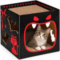 Cinrobiye Cardboard Cat House with Scratcher, Gothic Halloween Cat Scratcher Box with 2 Corrugated Scratch Pads, Open Top Indoor Cat Hideaway Bed for Cats and Kittens