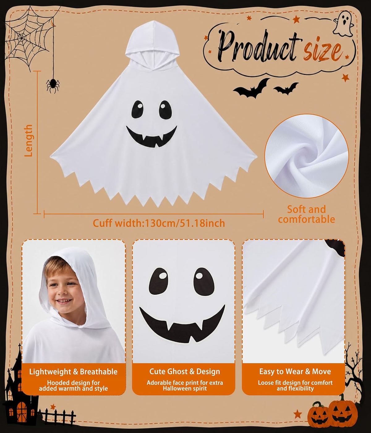 Kid Ghost Costume,Halloween Hooded Cape,Halloween Costume for Boys Girls