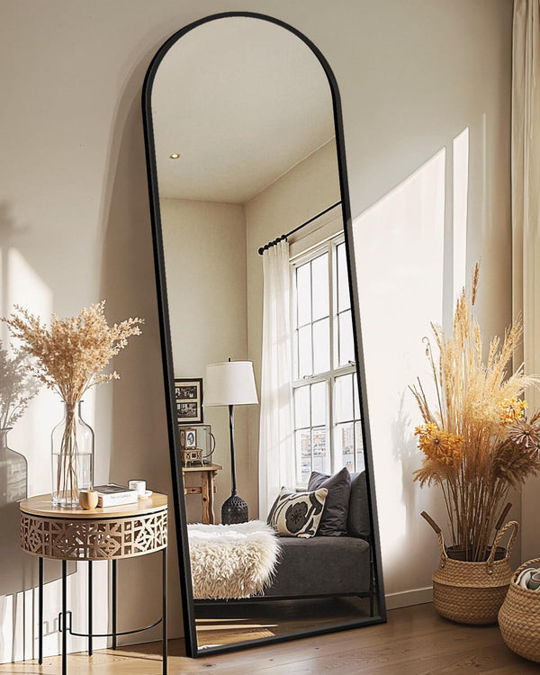 Arched Full Length Mirror with Stand, Black Floor Mirror | Aluminium alloy frame with HD float glass for distortion-free reflection. Free standing or wall mounted.