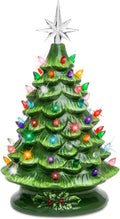 Best Choice Products 15in Ceramic Christmas Tree, Pre-lit Hand-Painted Tabletop Holiday Tree, Star Topper, 64 Lights - Green w/Multicolored Bulbs