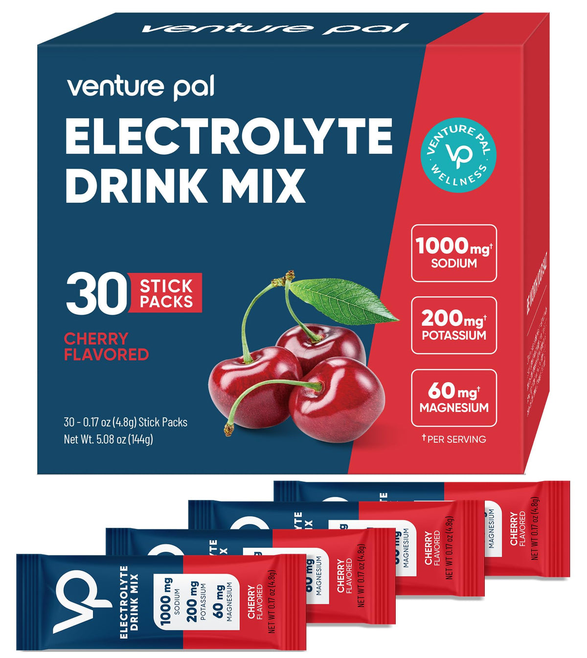 Venture Pal High Sodium Sugar Free Electrolytes Powder Packet, Zero Calories Hydration Packets with Vitamin, Sodium, Potassium & Magnesium, Electrolyte Drink Mix, Vegan, Keto Friendly, 16 Count