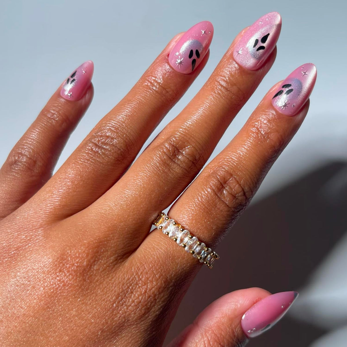 Glamnetic Halloween Press On Nails, Short Almond Glossy, Ghost Besties