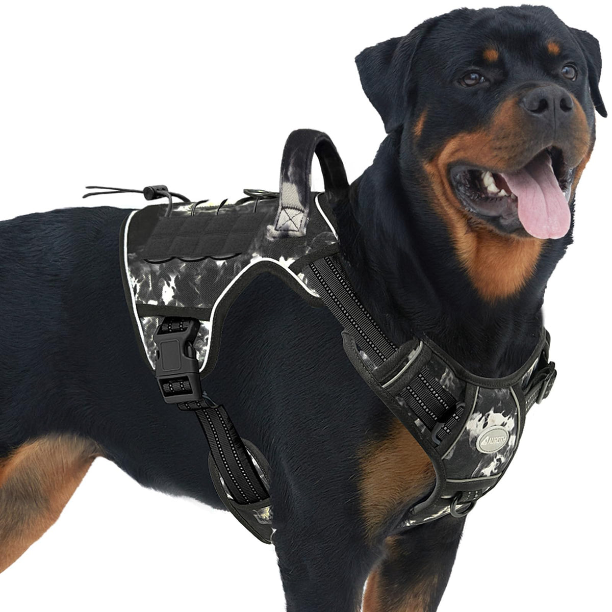 Auroth Tactical Dog Harness for Large Dogs No Pull Adjustable Pet Harness Reflective K9 Working Training Easy Control Pet Vest Military Service Dog Harnesses Army Yellow L