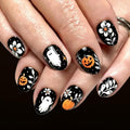 Halloween Black Press On Nails Short Oval Cute Ghost Pumpkin Fake Nails