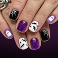 Halloween Black Press On Nails Short Oval Cute Ghost Pumpkin Fake Nails