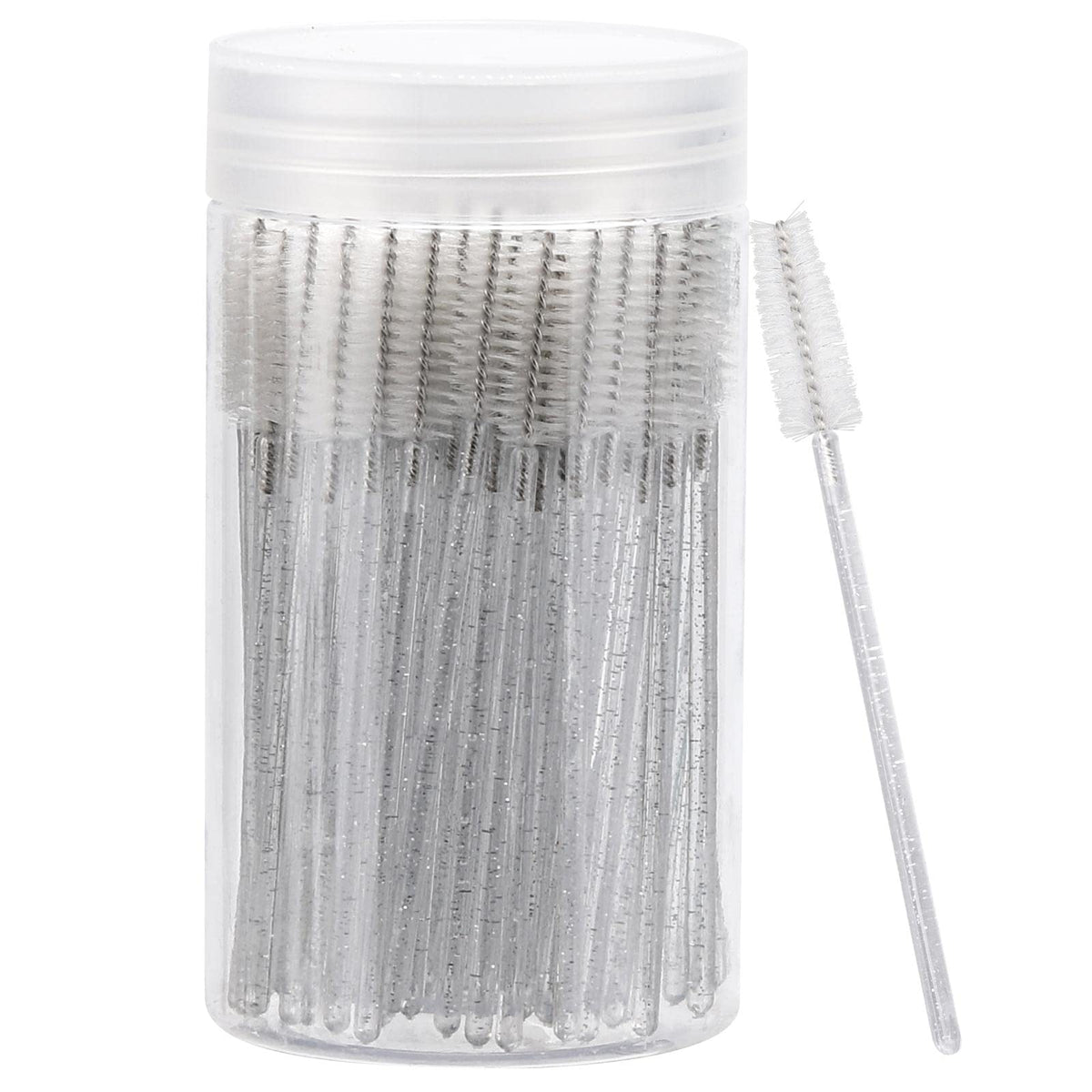 100 Pcs Disposable Mascara Wands, Crystal Eyebrow Spoolies Brush for Eyelash Extensions, Black Lash Brushes with Container