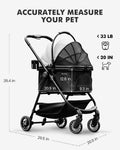 Pet Stroller for Small Dogs and Cats, One-Click Foldable Dog Stroller with Detachable Carrier & 3 Safety Tethers, Holds up to 33 lbs, Storage Basket & Cup Holder, Breathable Mesh, Black