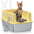 WoofiGo Enclosed Stainless Steel Cat Litter Box with Lid, XL Extra Large Litter Box for Big Cats, Metal Litter Pan High Sided, Never Absorbs Odors, Anti-Urine Leakage, Easy Cleaning, Include Scoop