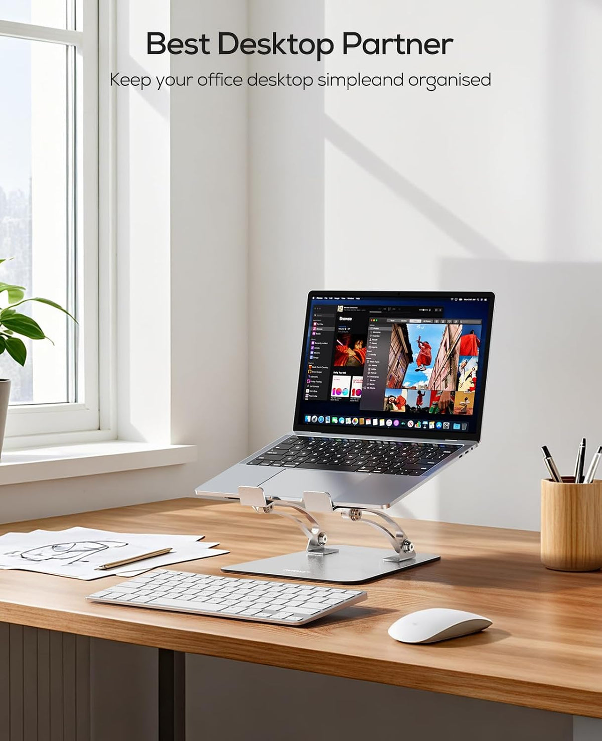 Nulaxy Ergonomic Adjustable Laptop Stand for Desk, Dual Foldable Computer Riser with Advanced Heat-Vent, Heavy-Duty Portable Notebook Holder for Posture Correction, Compatible with Mac 10-16" Laptops